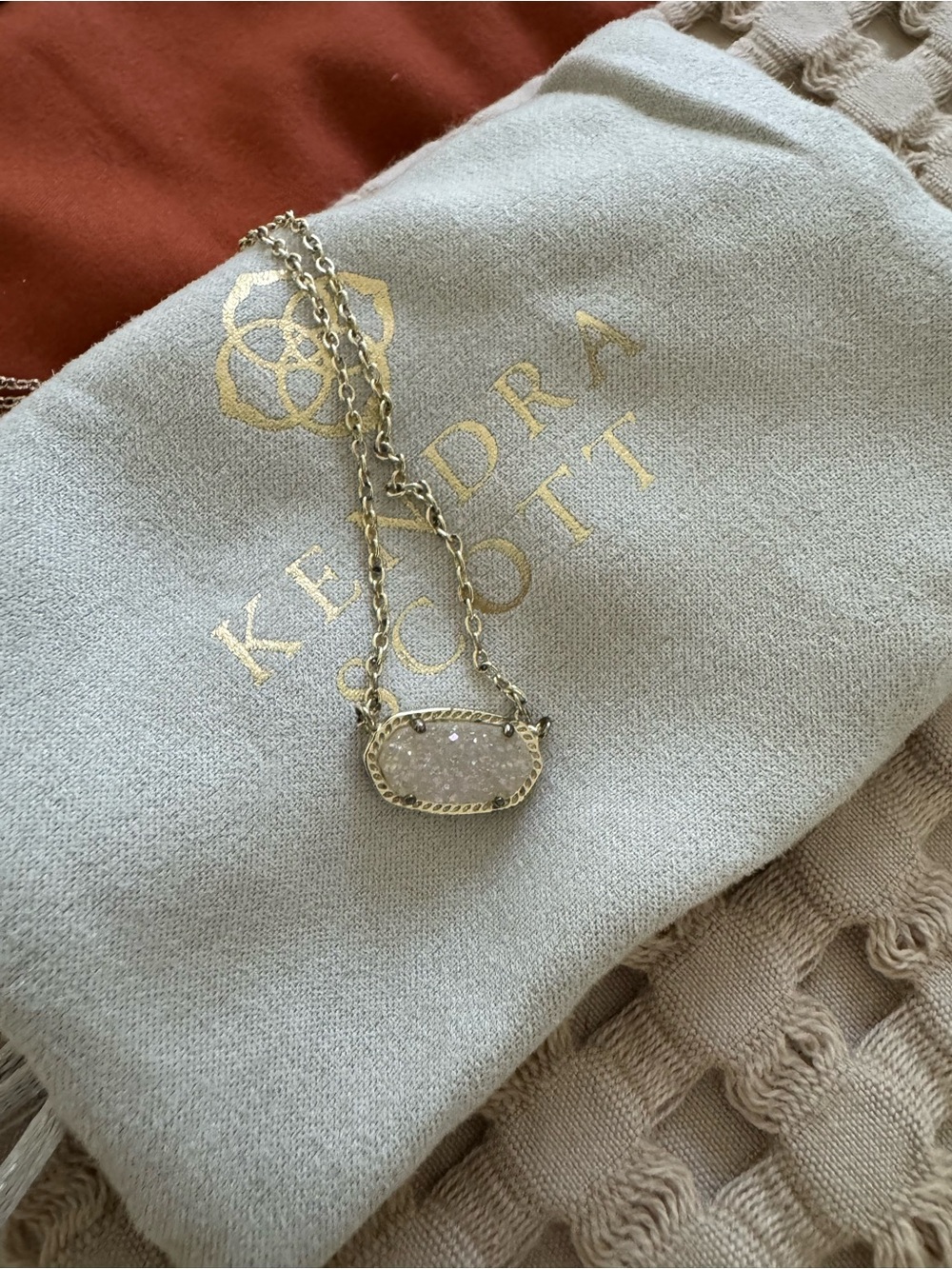 Kendra Scott Gold Chain Necklace with White Druzy Pendant